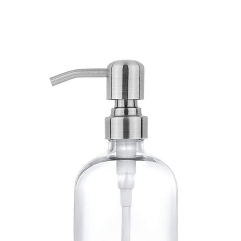 CHBJDAN 2 Pack Thick Clear Glass Pint Jar Soap Dispenser with Silver Stainless Steel Pump, 16ounce Clear Boston Round Bottles Dispenser with Rustproof Pump for Essential Oil, Lotion Soap - Image 2